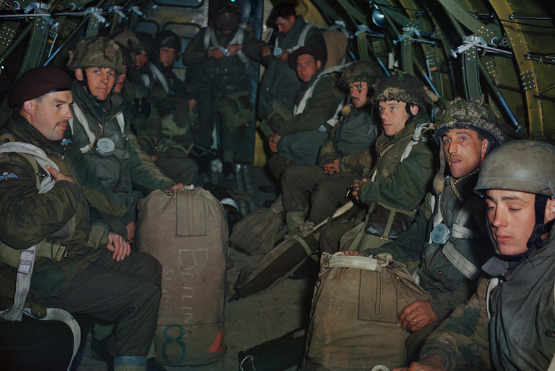British paratroopers prepare for a practice jump from an RAF Dakota based at Down Ampney in Wiltshire, 22 April 1944. (Image: IWM)